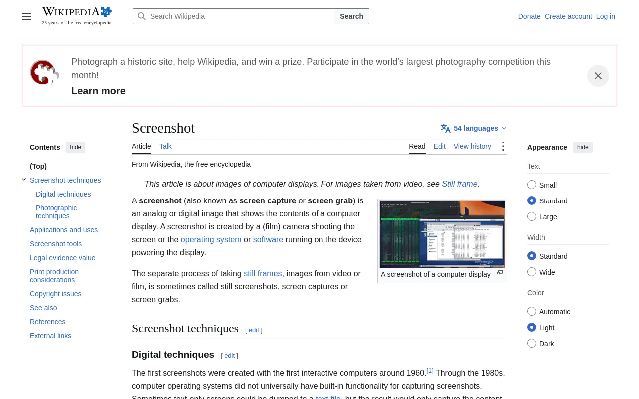 Example output: the Wikipedia article on screenshots at 1280 by 800